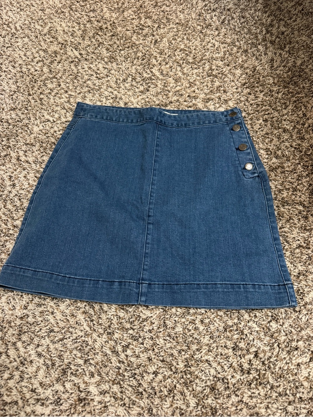 Francesca's Collections Dark Blue Denim A-Line Skirt with Side Buttons